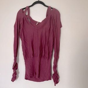 Free People Purple Cut-Out Rouged Sweater, Size M